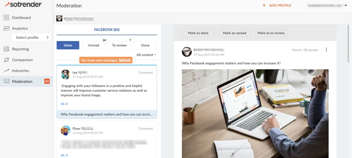 Social Inbox as released: moderation inbox with Facebook comments